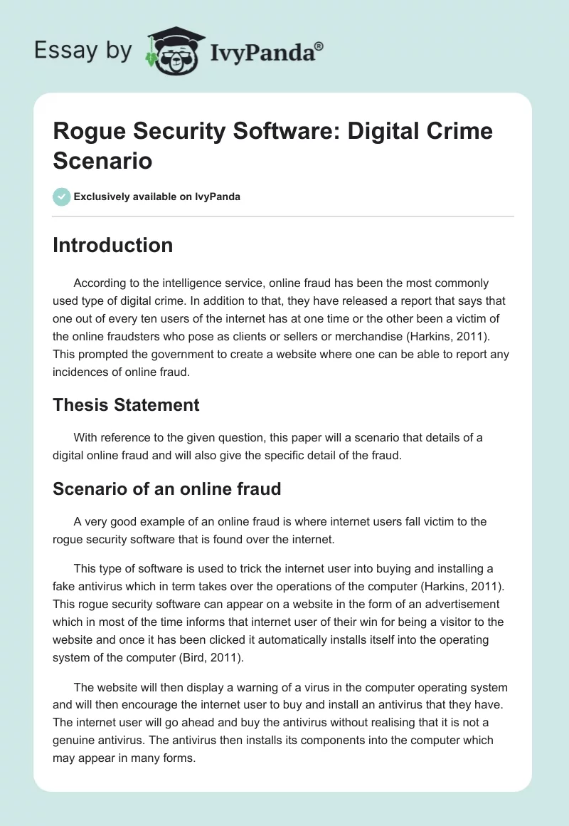 Rogue Security Software: Digital Crime Scenario. Page 1