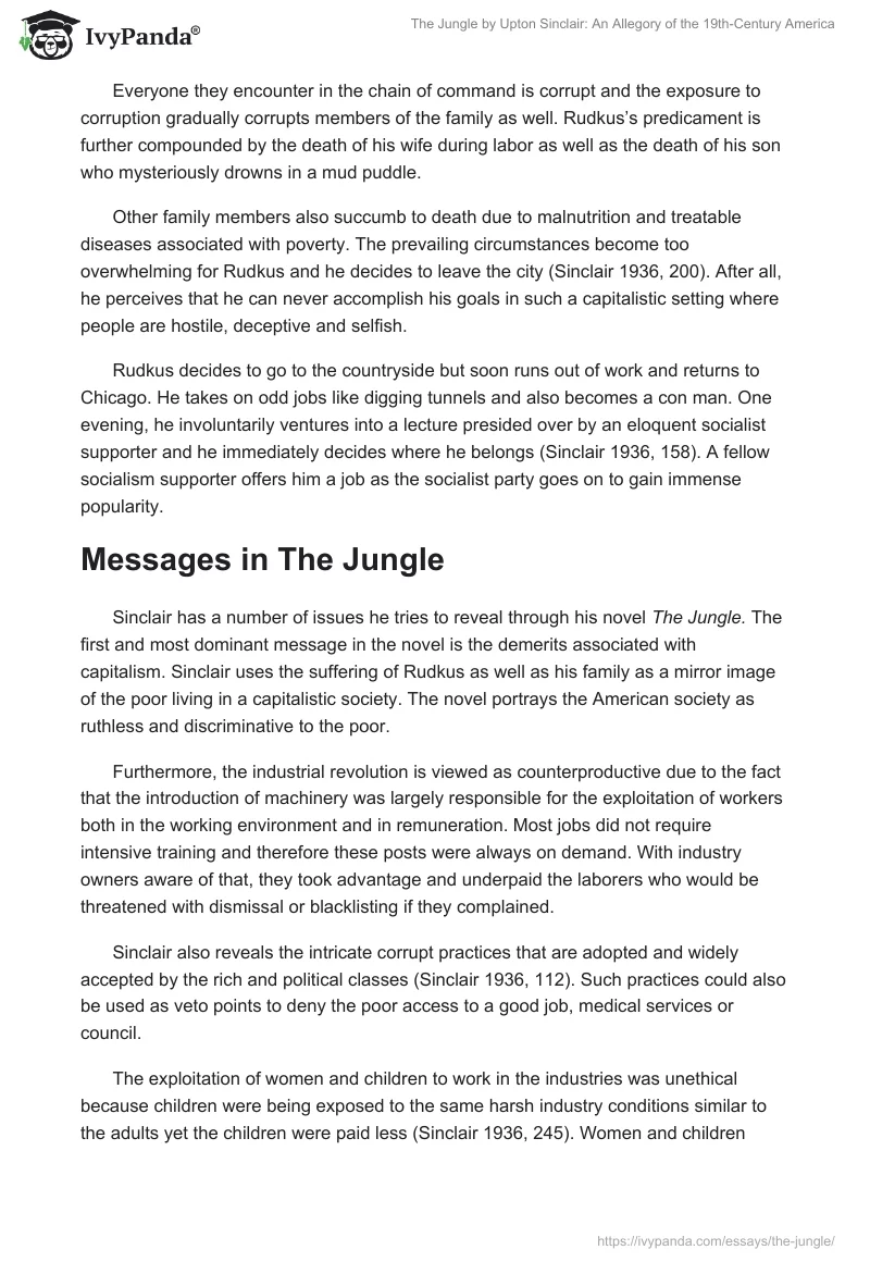 The Jungle by Upton Sinclair: An Allegory of the 19th-Century America. Page 3