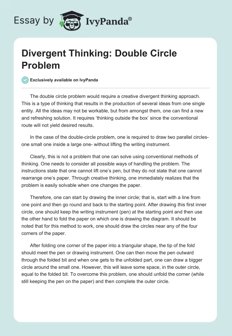 Divergent Thinking: Double Circle Problem. Page 1