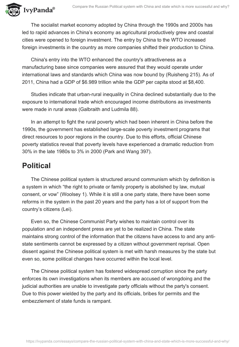 Compare the Russian Political system with China and state which is more successful and why?. Page 5