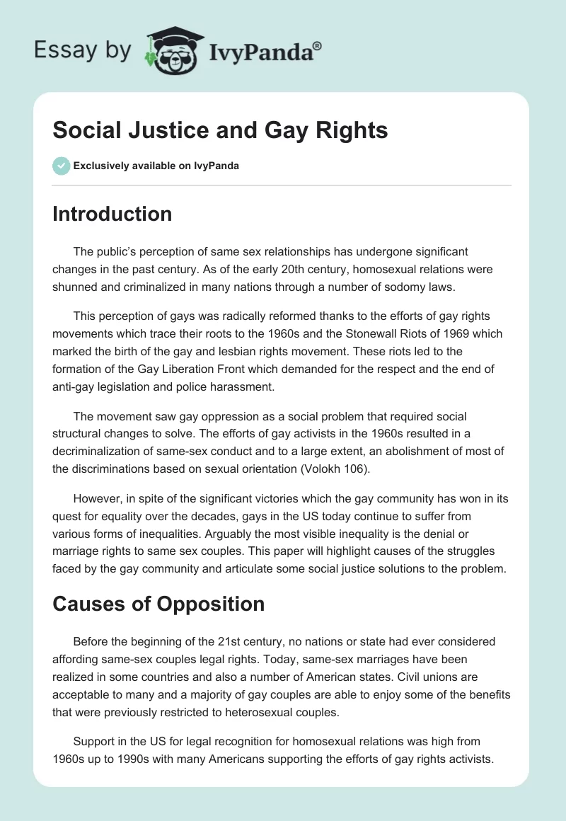 Social Justice and Gay Rights. Page 1