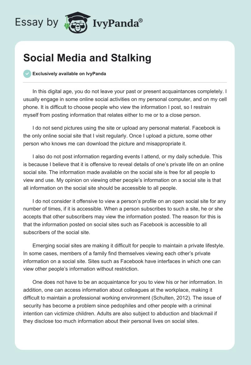 Social Media and Stalking. Page 1