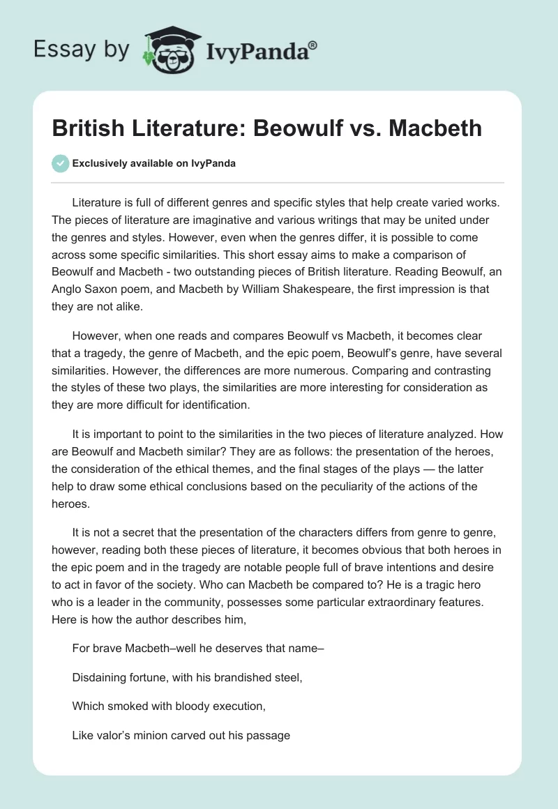 British Literature: Beowulf vs. Macbeth. Page 1