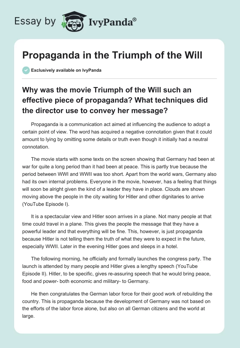 Propaganda in the "Triumph of the Will". Page 1