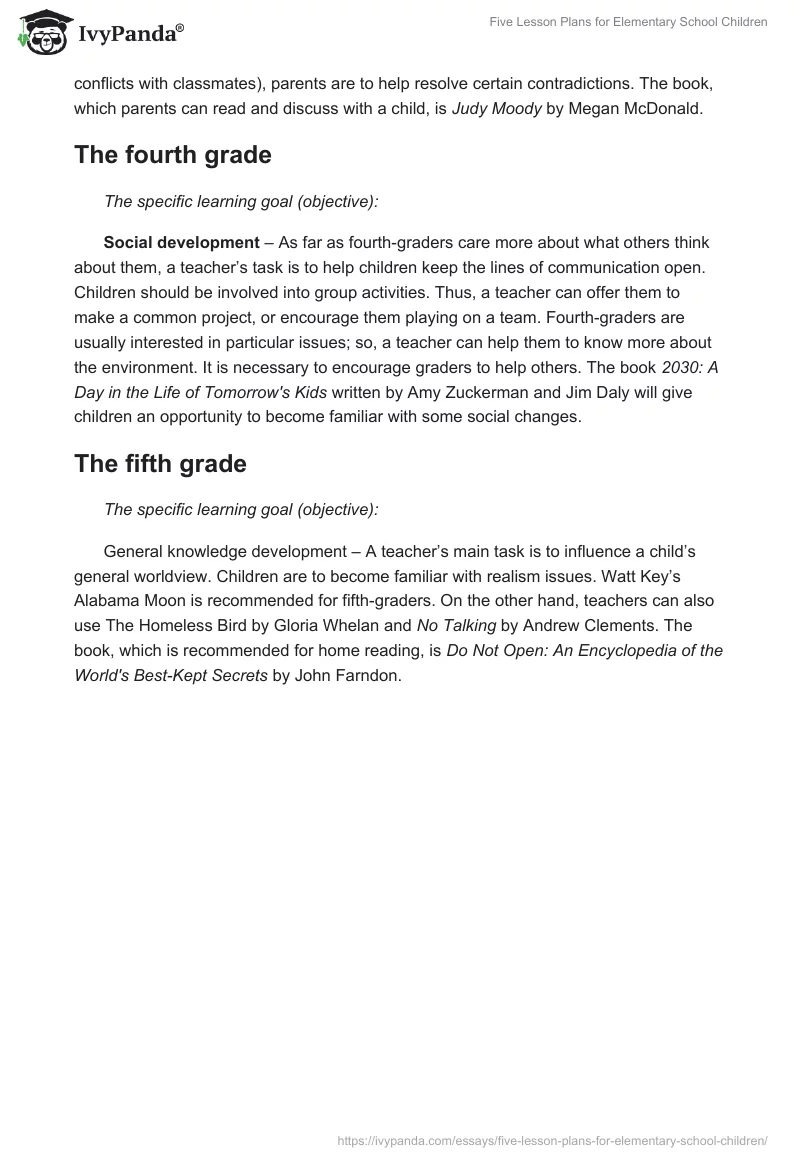 Five Lesson Plans for Elementary School Children. Page 3