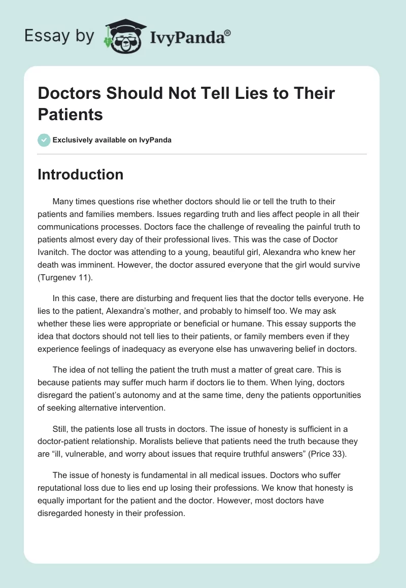 Doctors Should Not Tell Lies to Their Patients. Page 1