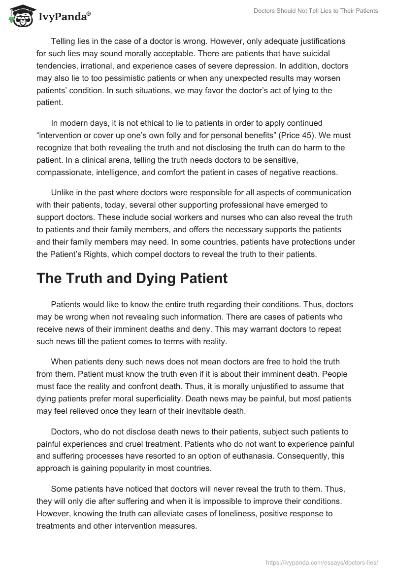 Doctors Should Not Tell Lies to Their Patients. Page 2