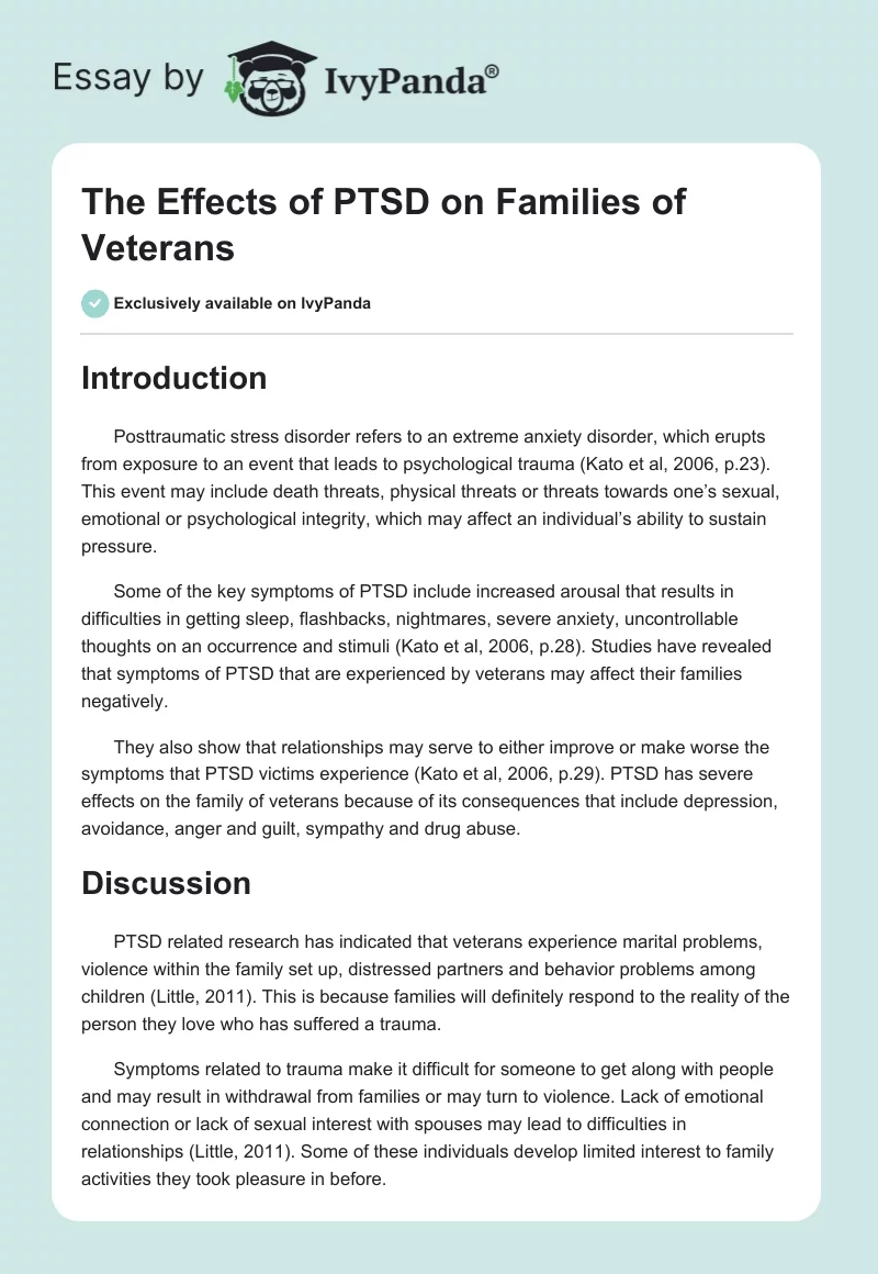 The Effects of PTSD on Families of Veterans. Page 1