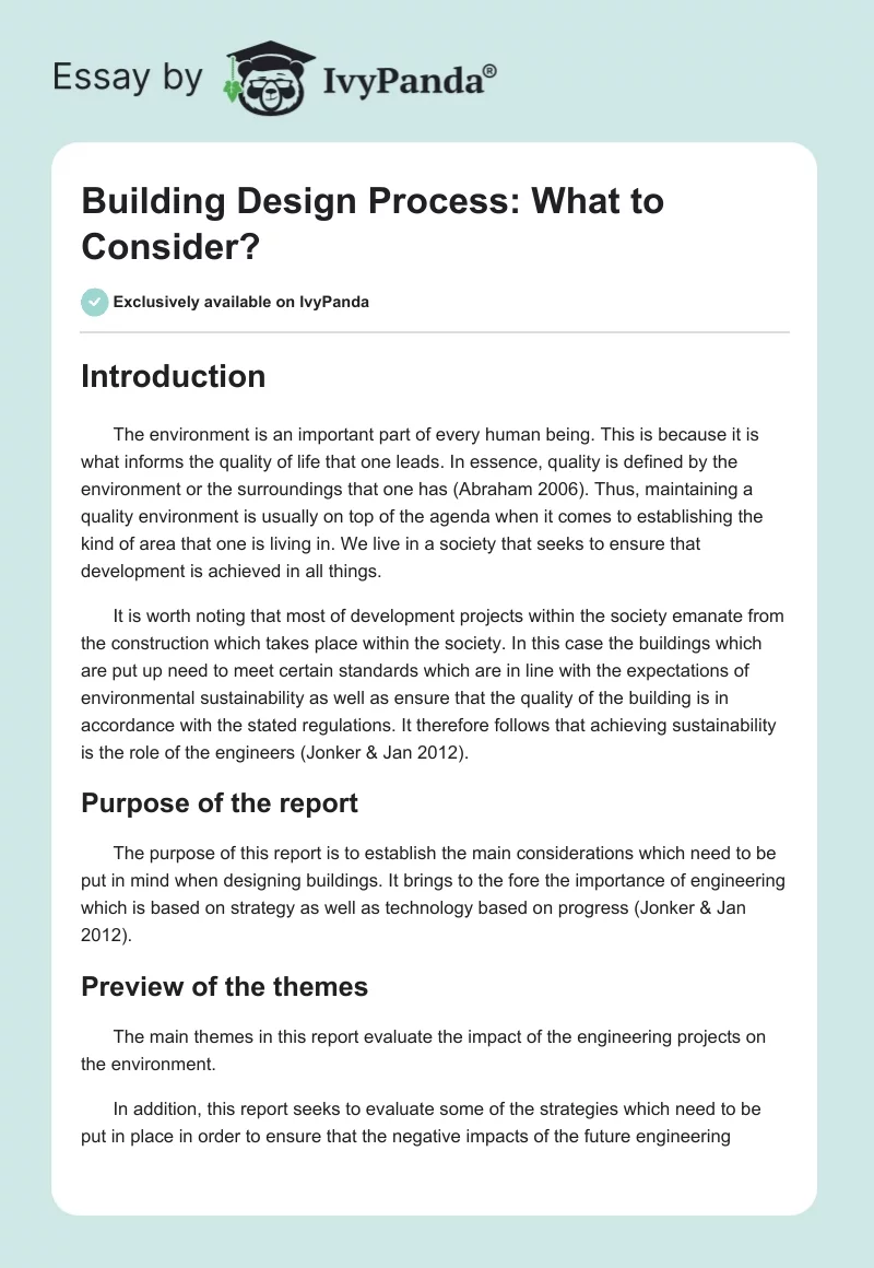 Building Design Process: What to Consider?. Page 1