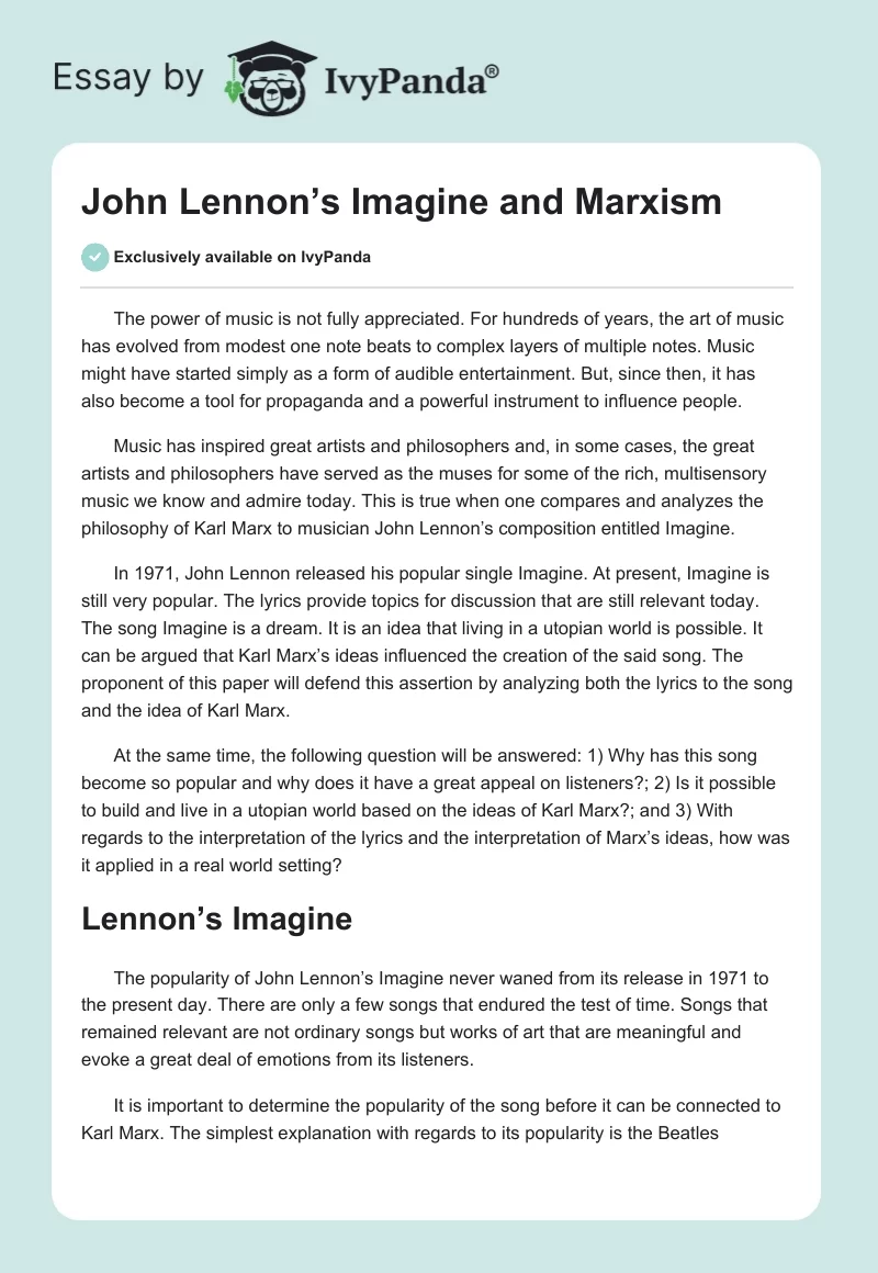 John Lennon’s Imagine and Marxism. Page 1