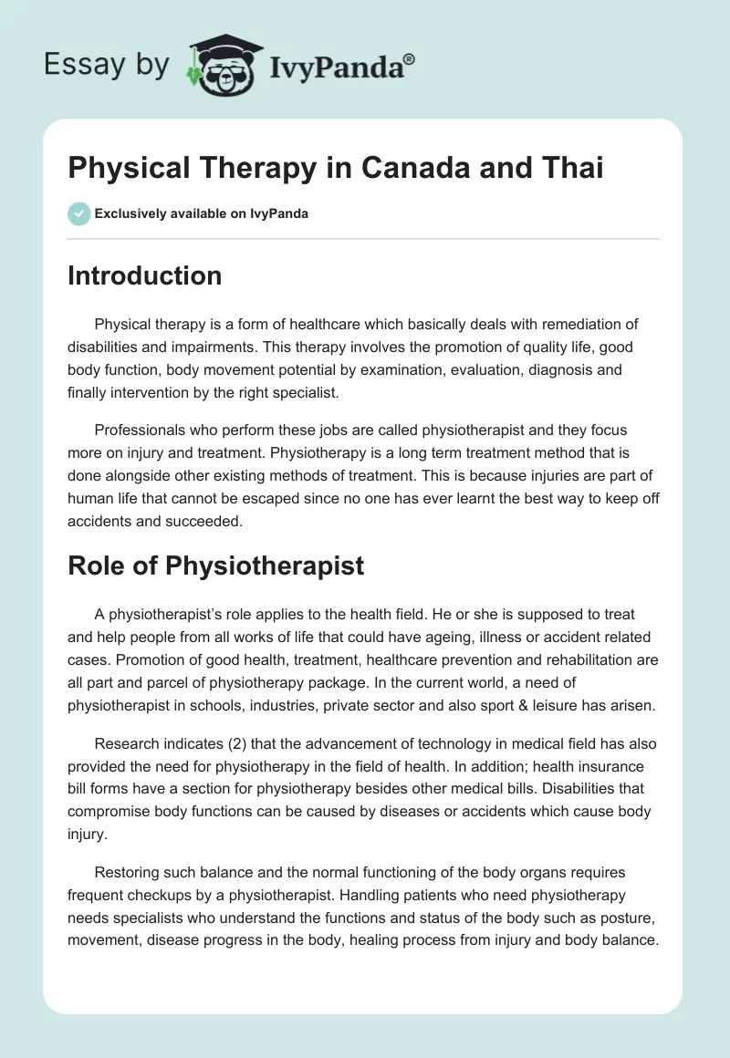 Physical Therapy in Canada and Thai. Page 1