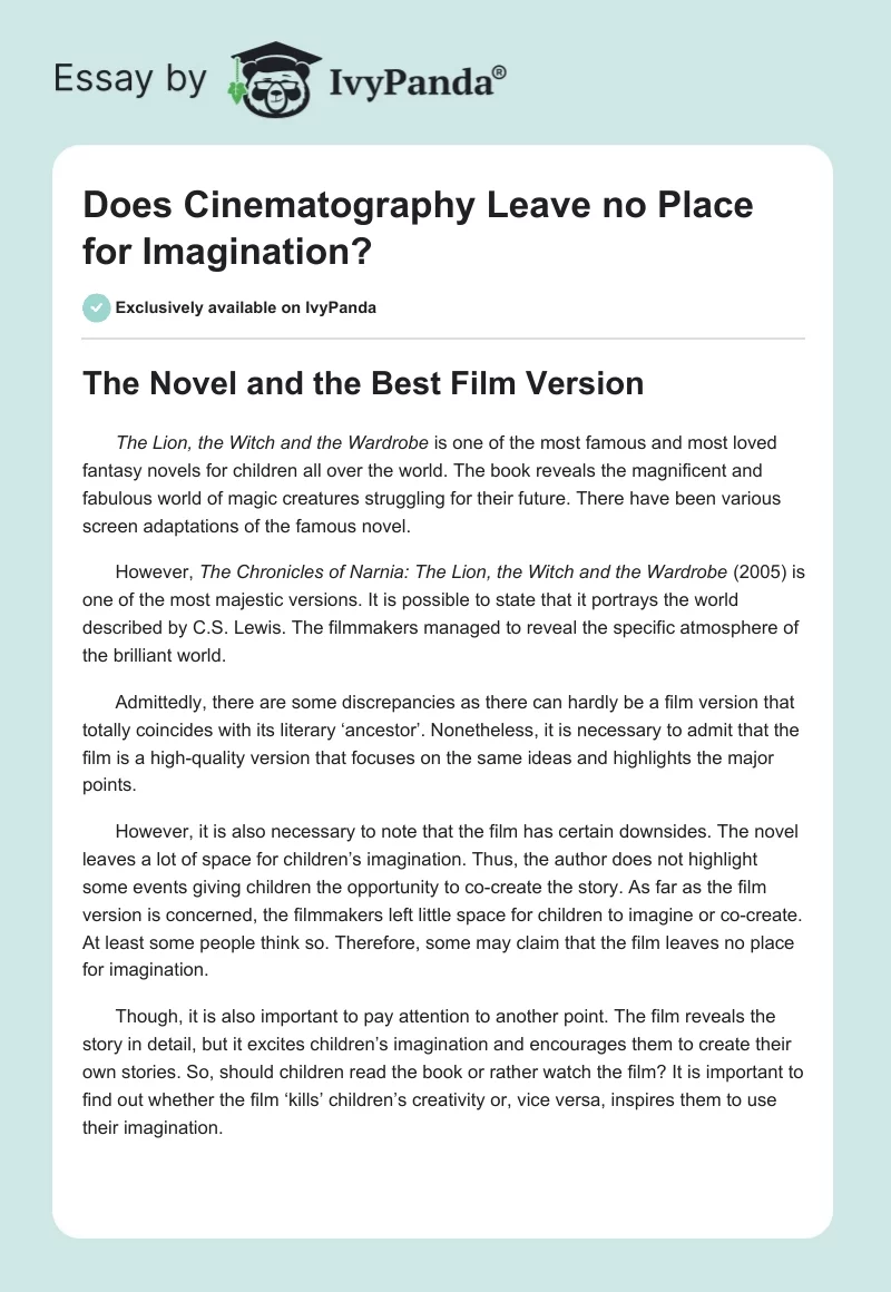 Does Cinematography Leave no Place for Imagination?. Page 1