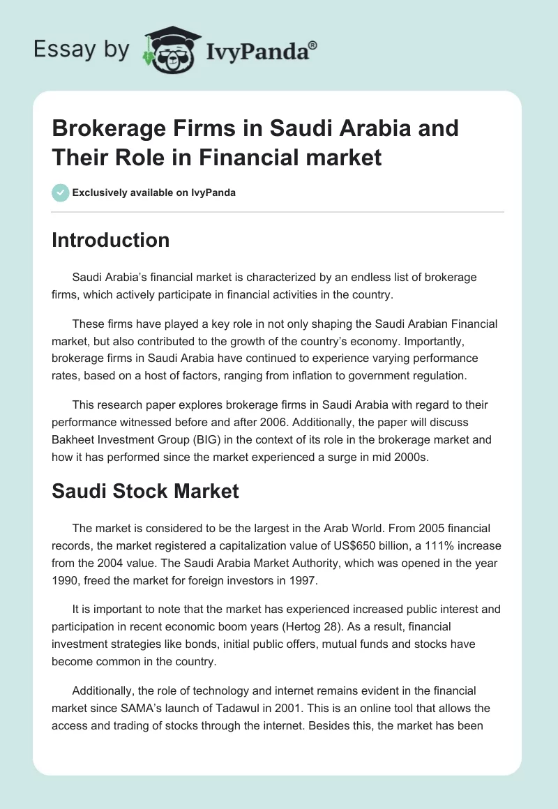 Brokerage Firms in Saudi Arabia and Their Role in Financial market. Page 1