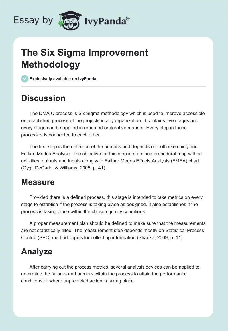 The Six Sigma Improvement Methodology. Page 1