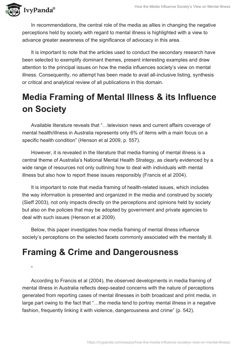How the Media Influence Society’s View on Mental Illness. Page 2