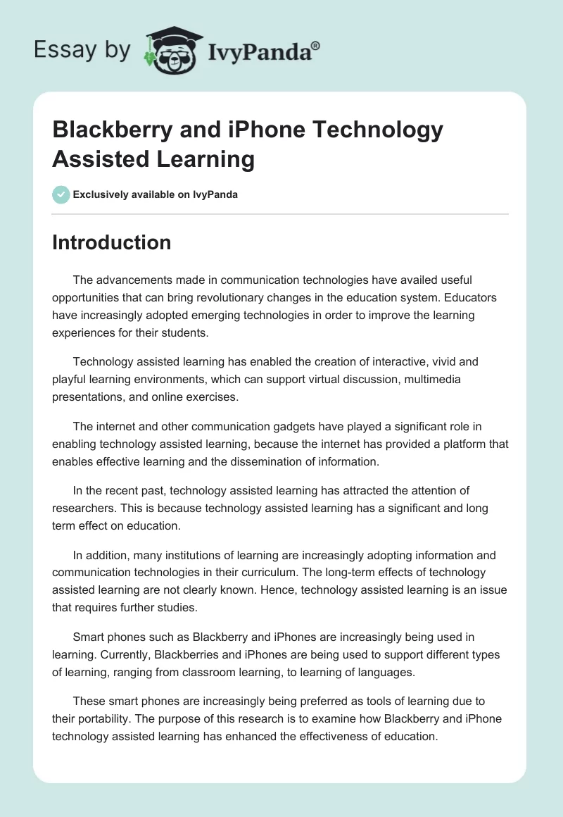 Blackberry and iPhone Technology Assisted Learning. Page 1