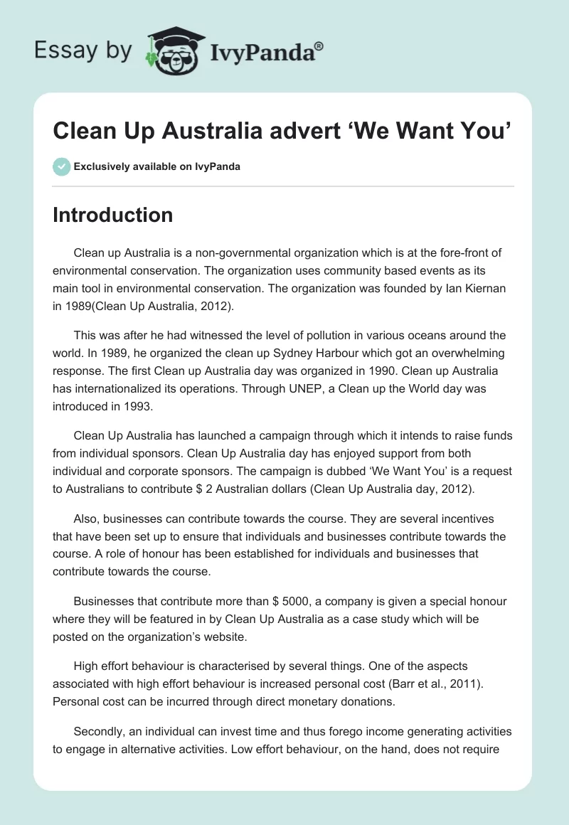 Clean Up Australia advert ‘We Want You’. Page 1