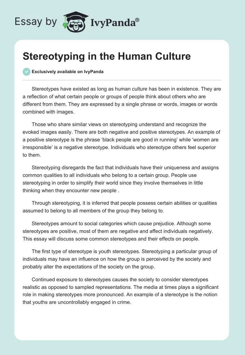 Stereotyping in the Human Culture. Page 1