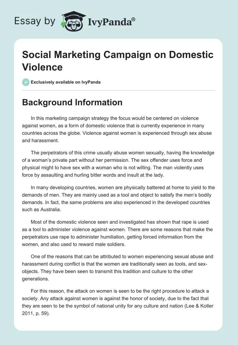 Social Marketing Campaign on Domestic Violence. Page 1