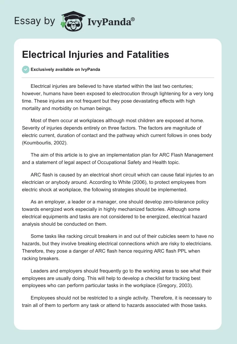 Electrical Injuries and Fatalities. Page 1