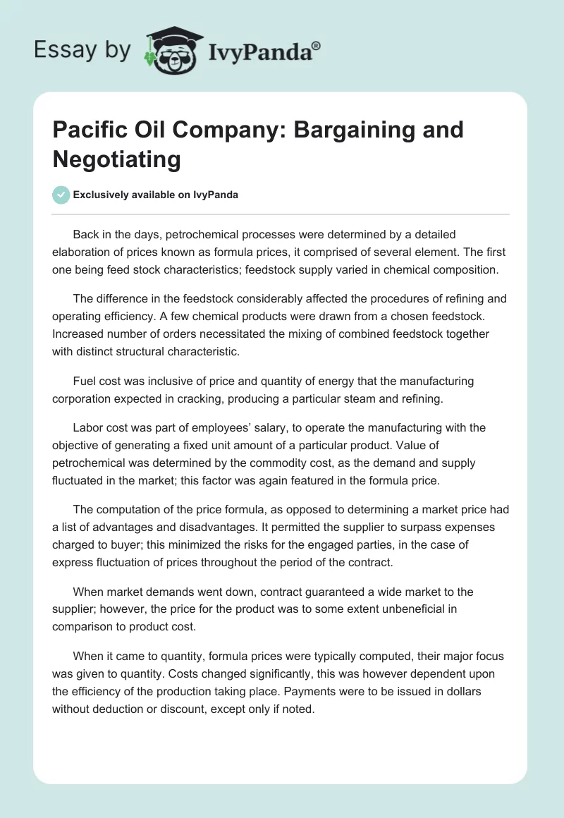 Pacific Oil Company: Bargaining and Negotiating. Page 1