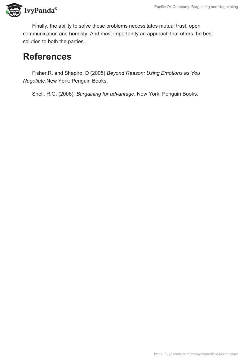 Pacific Oil Company: Bargaining and Negotiating. Page 4