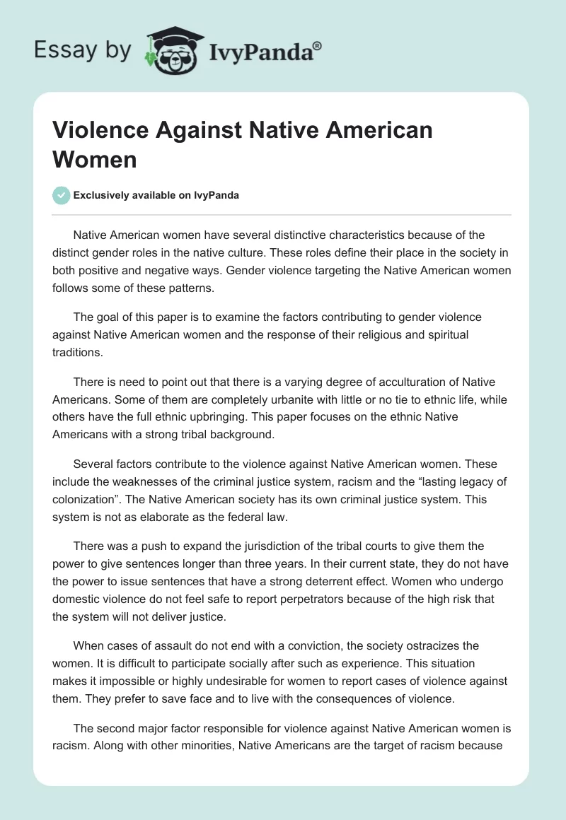 Violence Against Native American Women. Page 1