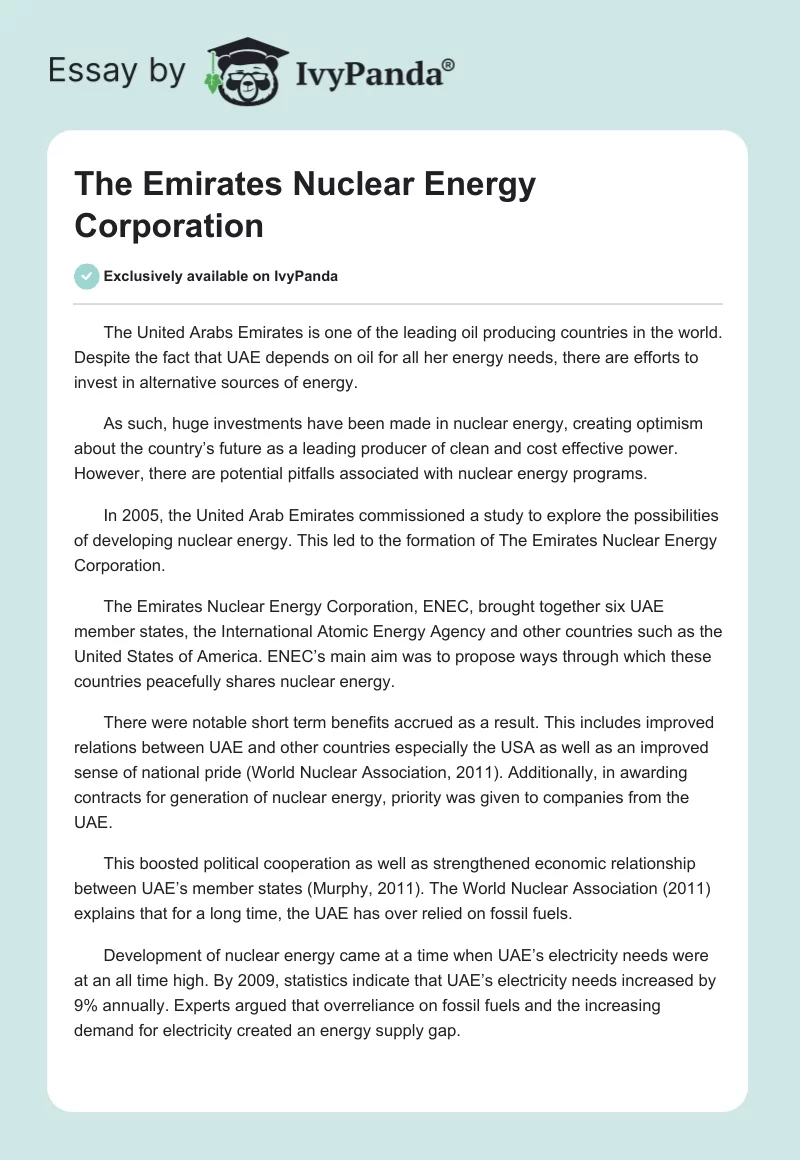 The Emirates Nuclear Energy Corporation. Page 1