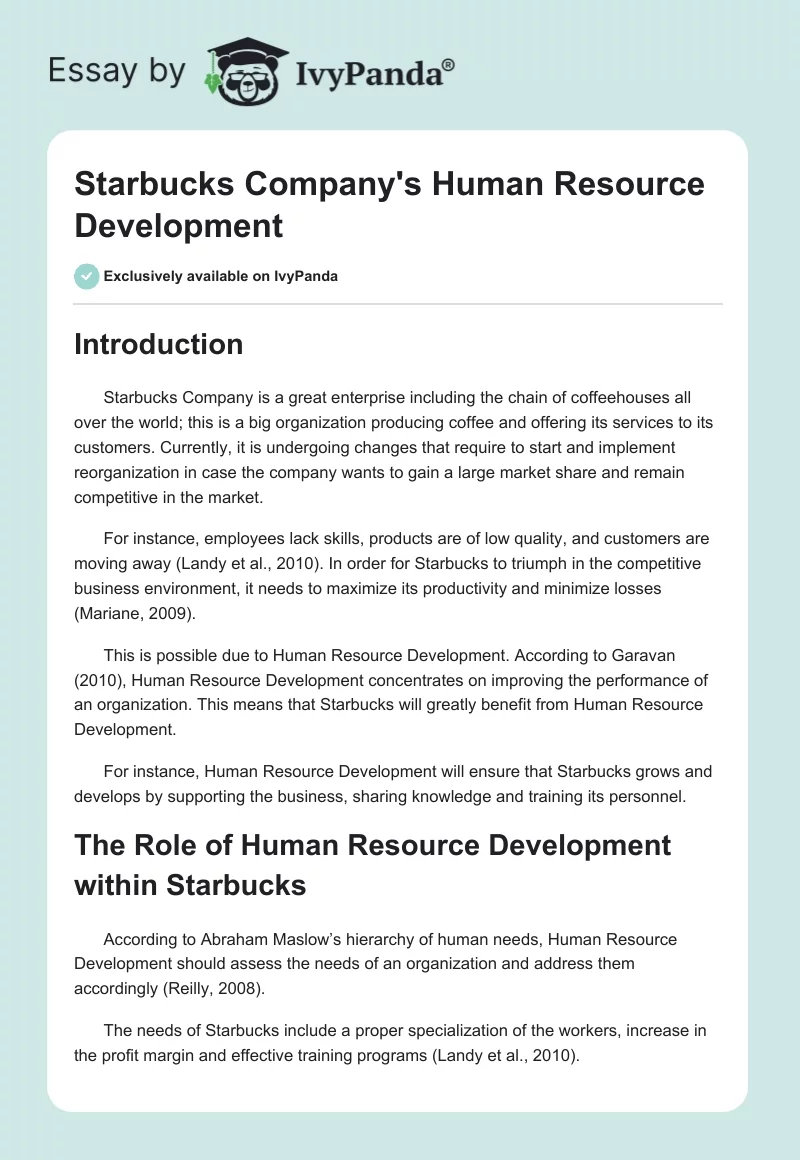Starbucks Company's Human Resource Development. Page 1