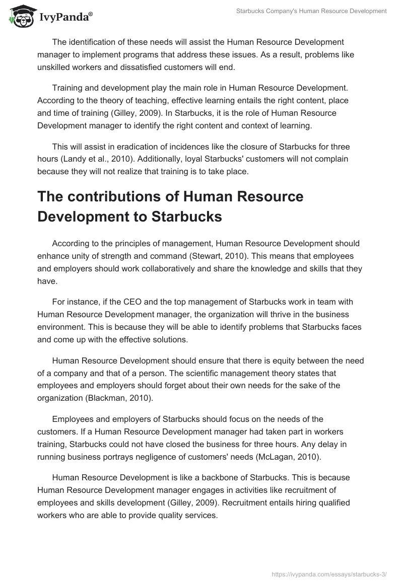 Starbucks Company's Human Resource Development. Page 2