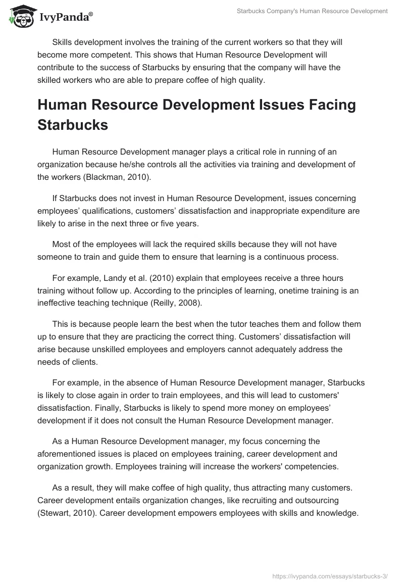 Starbucks Company's Human Resource Development. Page 3