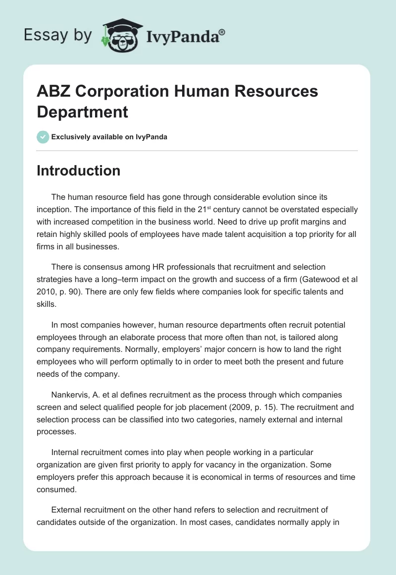 ABZ Corporation Human Resources Department. Page 1