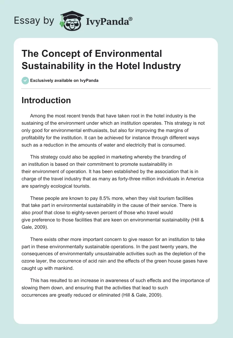 The Concept of Environmental Sustainability in the Hotel Industry. Page 1
