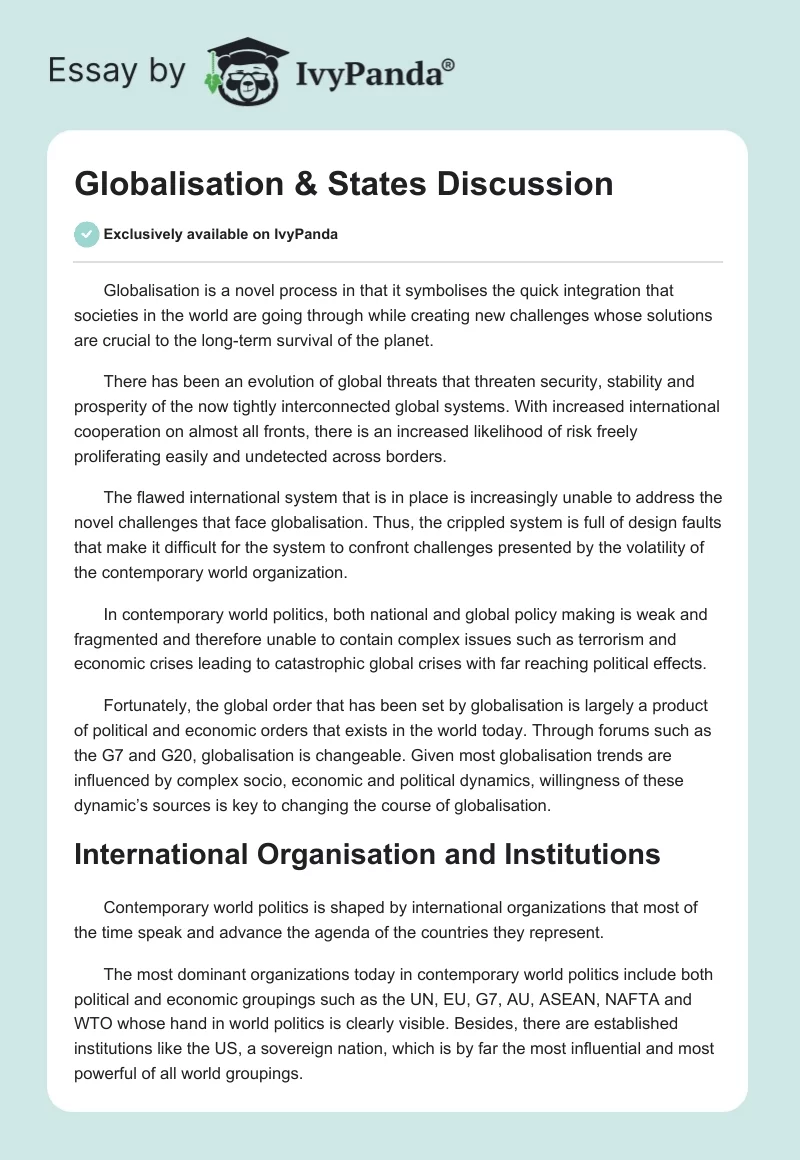 Globalisation & States Discussion. Page 1