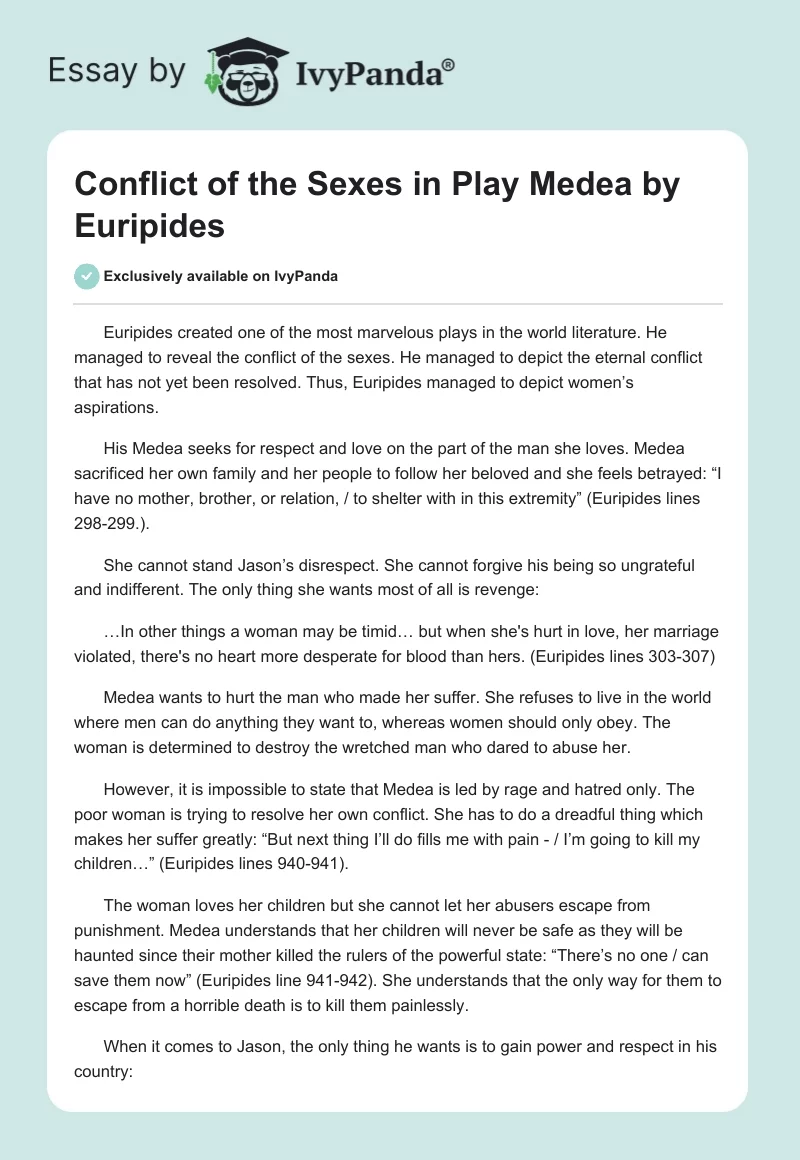 Conflict of the Sexes in Play "Medea" by Euripides. Page 1