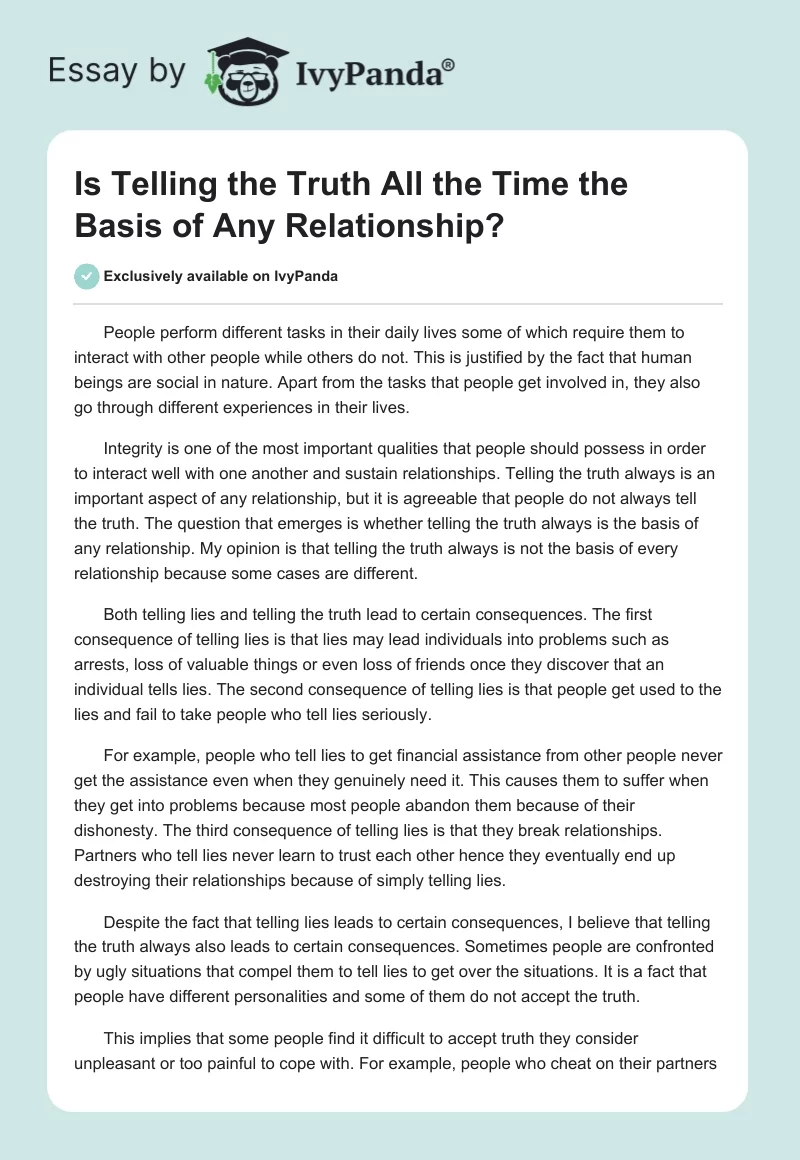 Is Telling the Truth All the Time the Basis of Any Relationship?. Page 1