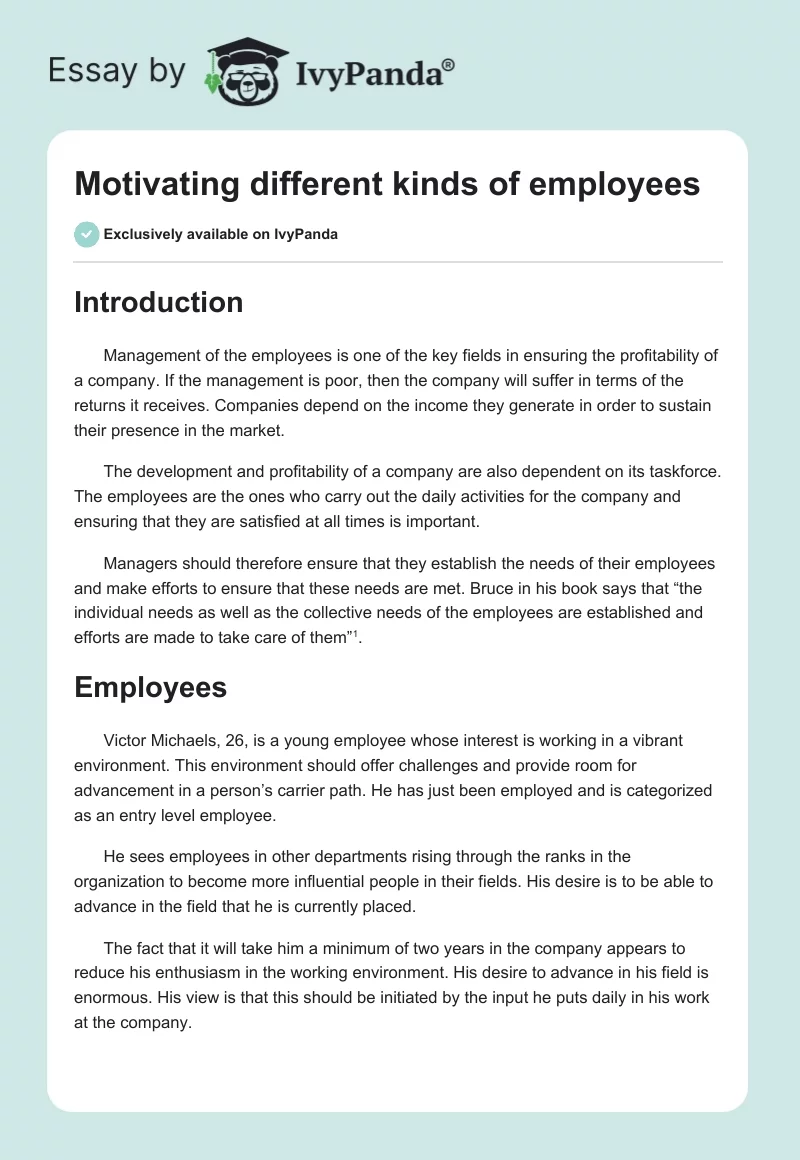 Motivating different kinds of employees. Page 1