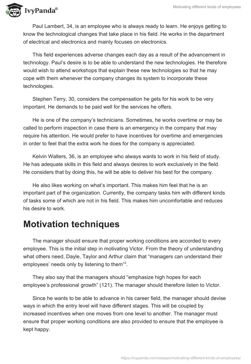 Motivating different kinds of employees. Page 2