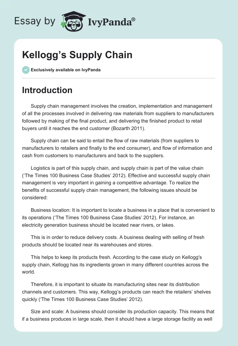Kellogg’s Supply Chain. Page 1
