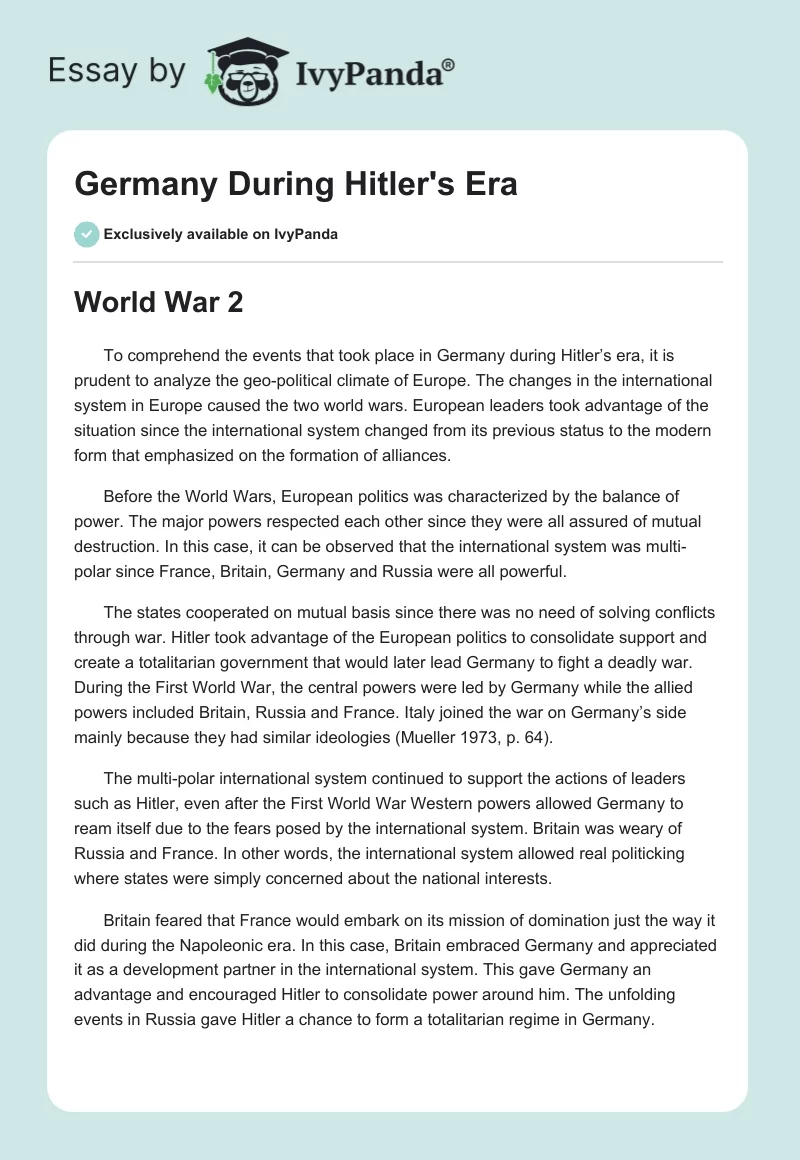 Germany During Hitler's Era. Page 1
