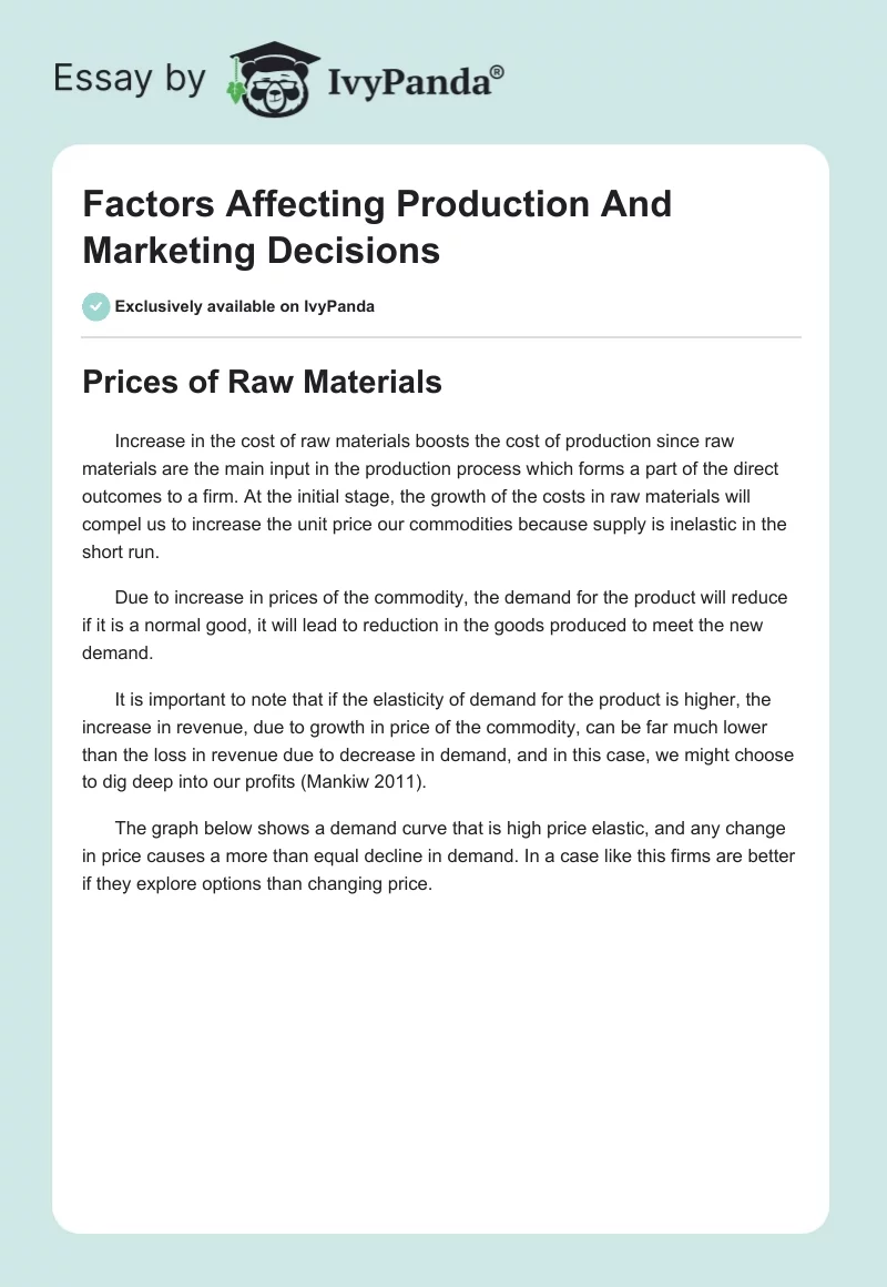 Factors Affecting Production And Marketing Decisions. Page 1