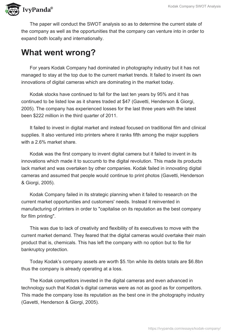 Kodak Company SWOT Analysis. Page 2