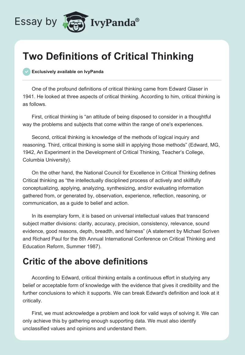 Two Definitions of Critical Thinking. Page 1