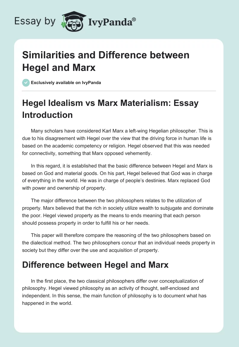 Similarities and Difference between Hegel and Marx. Page 1