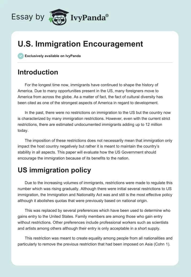 U.S. Immigration Encouragement. Page 1