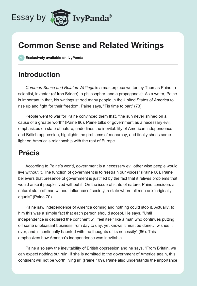 Common Sense and Related Writings. Page 1