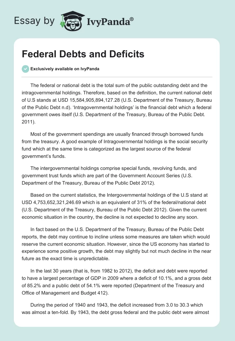Federal Debts and Deficits. Page 1
