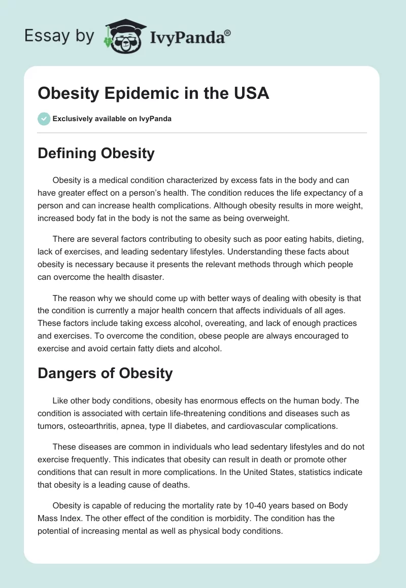 Obesity Epidemic in the USA. Page 1