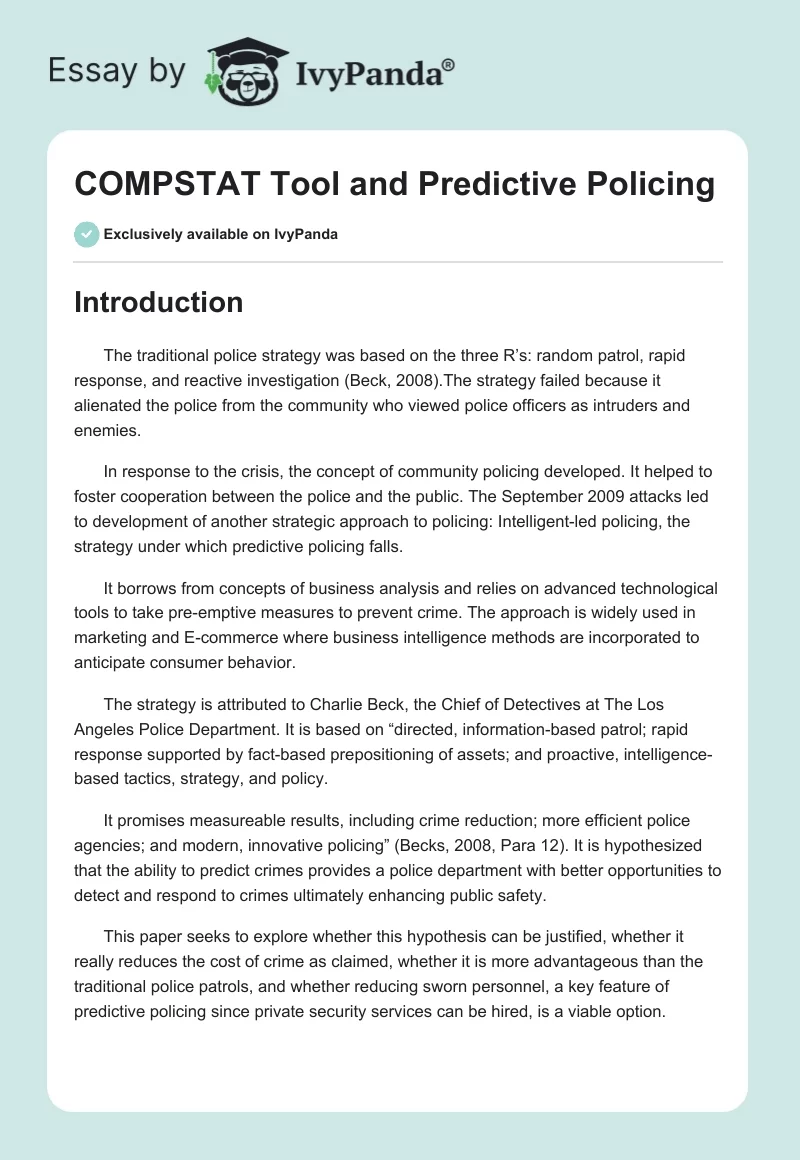 COMPSTAT Tool and Predictive Policing. Page 1