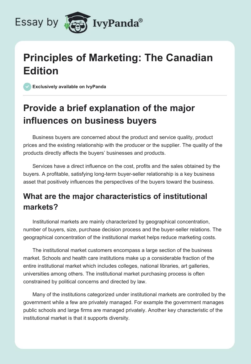 Principles of Marketing: The Canadian Edition. Page 1